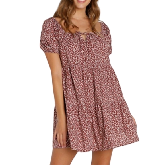 LACAUSA Dresses & Skirts - NWT LACAUSA Babydoll Mini Dress Puff Sleeve Mushroom Print Size M